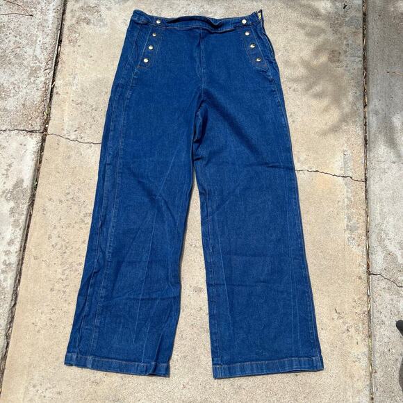 FRAME Sailor Snap High Rise Wide Leg Flared Denim Jeans Size 34 - Picture 14 of 16